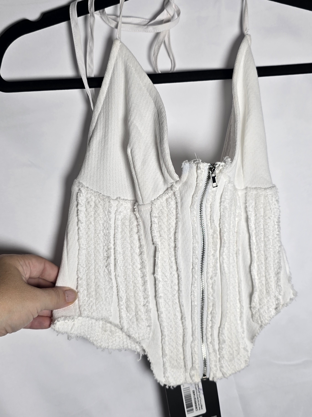 NWT Pretty Little Thing White Textured Halter Zip-Front Crop Corset Top, Sz 2 - Picture 4 of 7